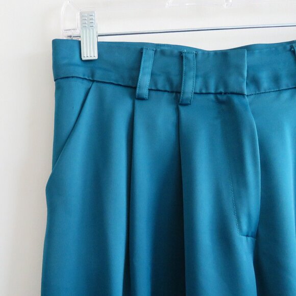 ZENA PRESLEY Teal Satin Palazzo Wide Leg Pants Drapey - Women's Size M - Picture 5 of 15